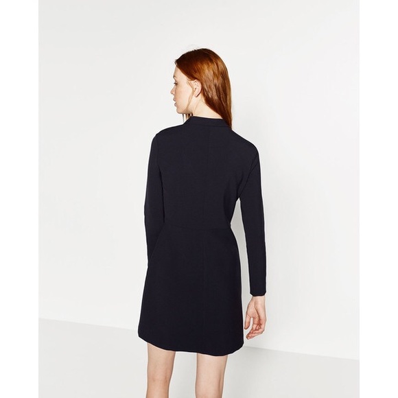 Zara Navy Blue A-Line Dress with Military Buttons - Picture 3 of 7